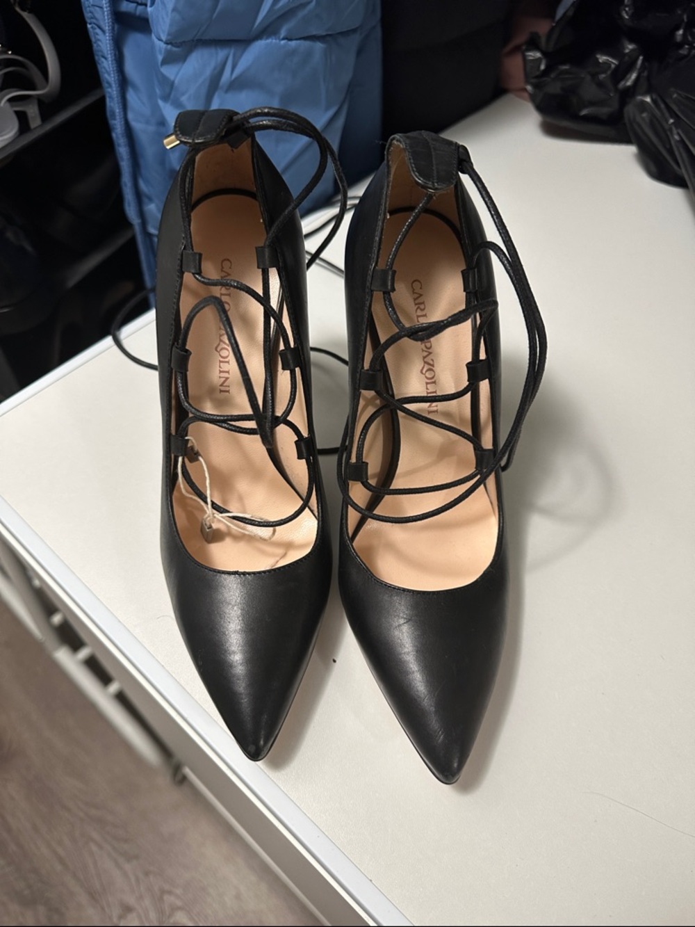 Zara Black Pointed Lace-Up Stiletto Heels